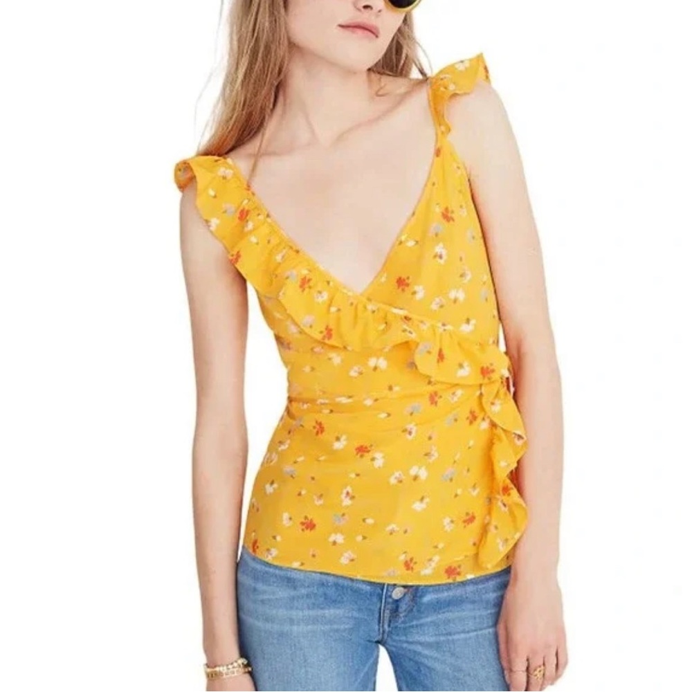 XS Madewell Floral Silk Wrap Cami Top